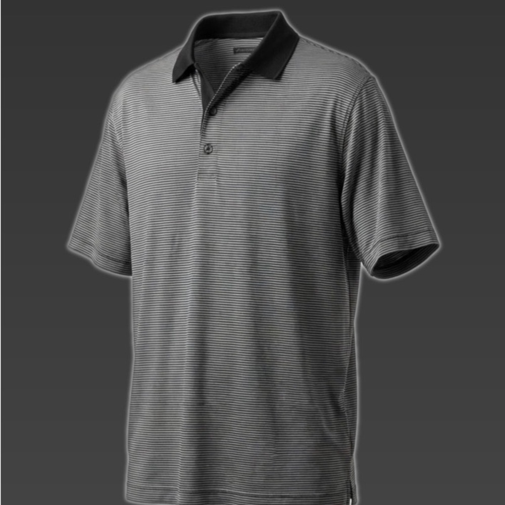 PGA Tour Golf Polo Mens XL Gray Striped Performance Moisture Wicking Shirt